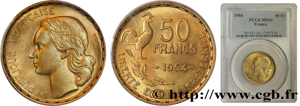 50 francs Guiraud 1954  F.425/12 MS64 PCGS
