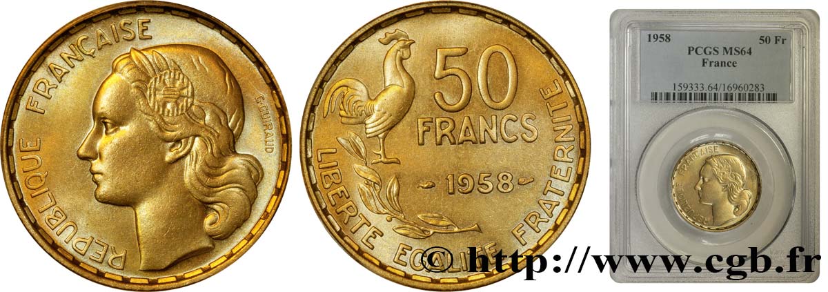 50 francs Guiraud 1958  F.425/14 MS64 PCGS