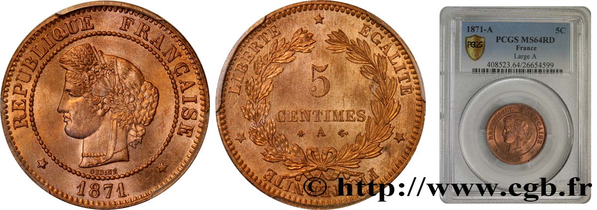 5 centimes Cérès 1871  Paris F.118/2 SPL63 