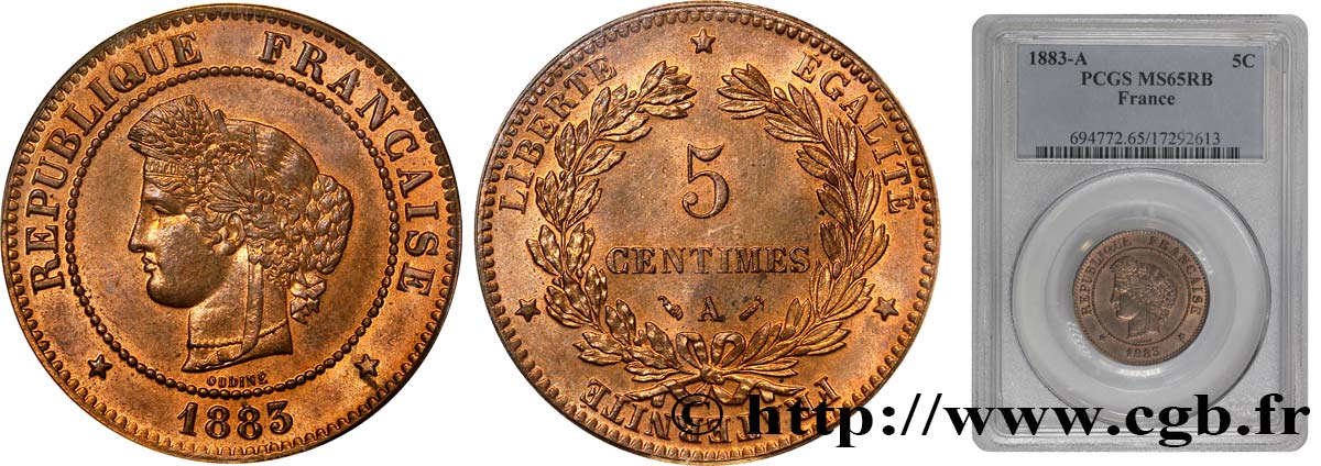 5 centimes Cérès 1883 Paris F.118/24 MS63 
