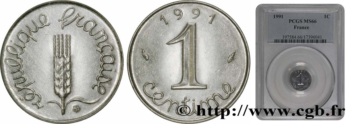 1 centime Épi, frappe monnaie 1991 Pessac F.106/48 MS66 PCGS