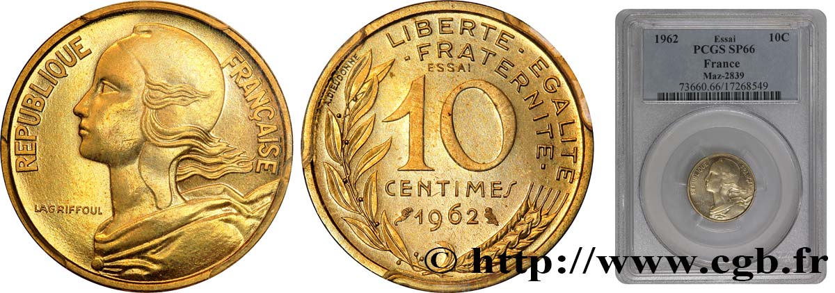 Essai de 10 centimes Marianne 1962 Paris F.144/1 MS63 