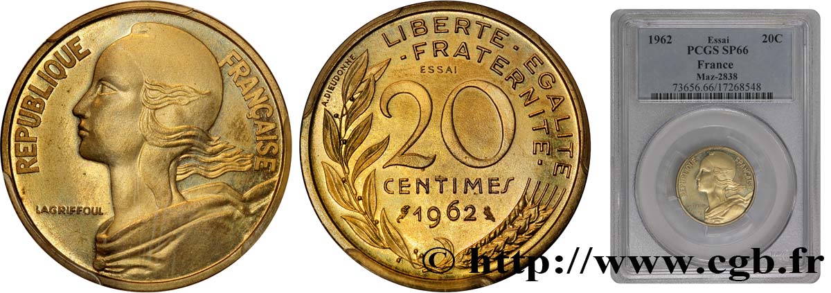 Essai de 20 centimes Marianne 1962 Paris F.156/1 MS66 PCGS