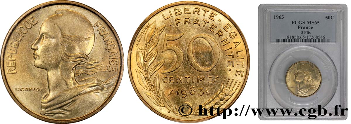 50 centimes Marianne, col à trois plis 1963 Paris F.197/4 fST64 