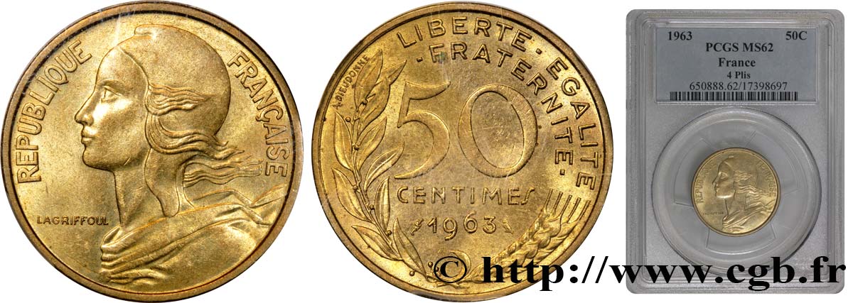 50 centimes Marianne, col à 4 plis 1963 Paris F.197/5 SPL60 