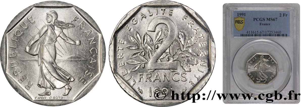 2 francs Semeuse, nickel, frappe monnaie 1991 Pessac F.272/15 ST67 PCGS
