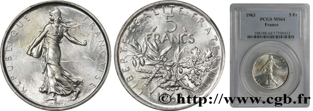 5 francs Semeuse, argent 1963 Paris F.340/7 ST65 
