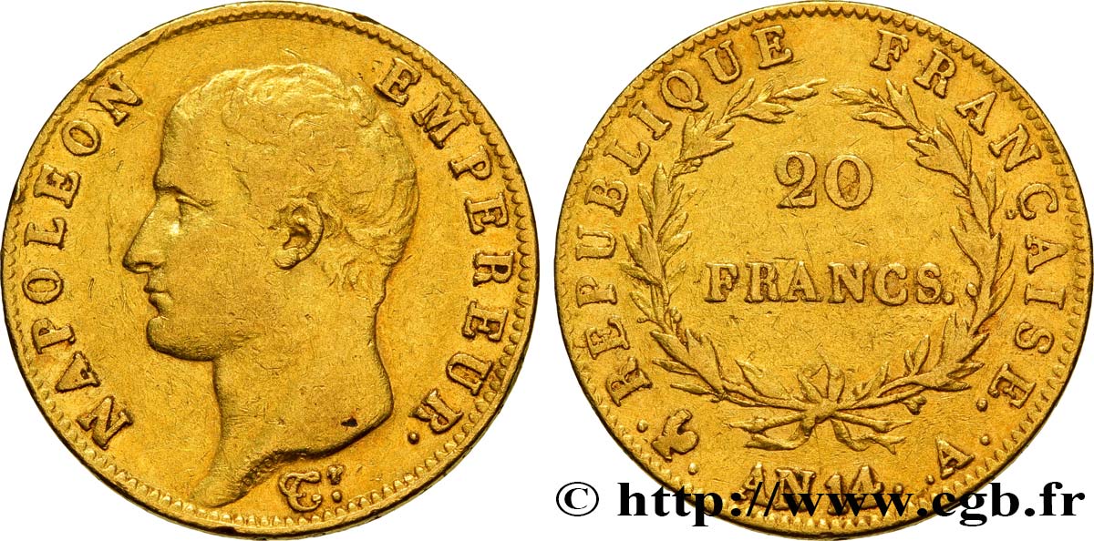 20 francs or Napoléon tête nue, Calendrier révolutionnaire 1805 Paris F.512/5 MBC45 