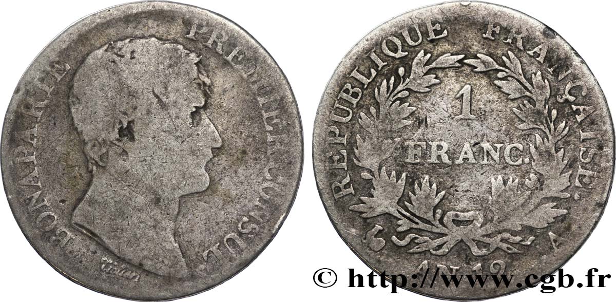 1 franc Bonaparte Premier Consul 1804 Paris F.200/8 B10 