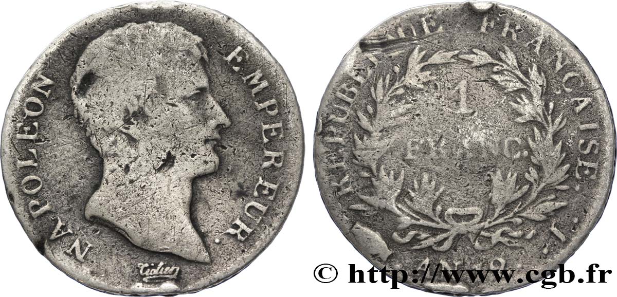 1 franc Napoléon Empereur, Calendrier révolutionnaire 1804 Limoges F.201/5 SGE12 