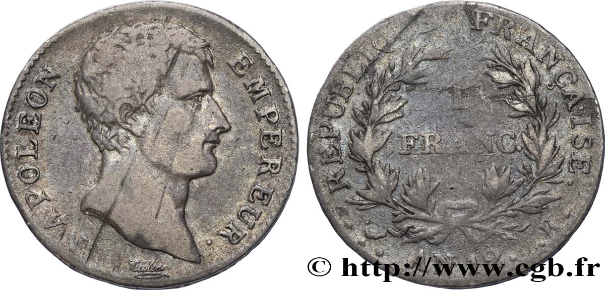 1 franc Napoléon Empereur, Calendrier révolutionnaire 1804 Bordeaux F.201/6 TB20 