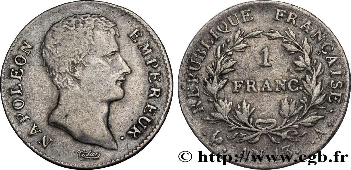 1 franc Napoléon Empereur, Calendrier révolutionnaire 1805 Paris F.201/14 VF30 