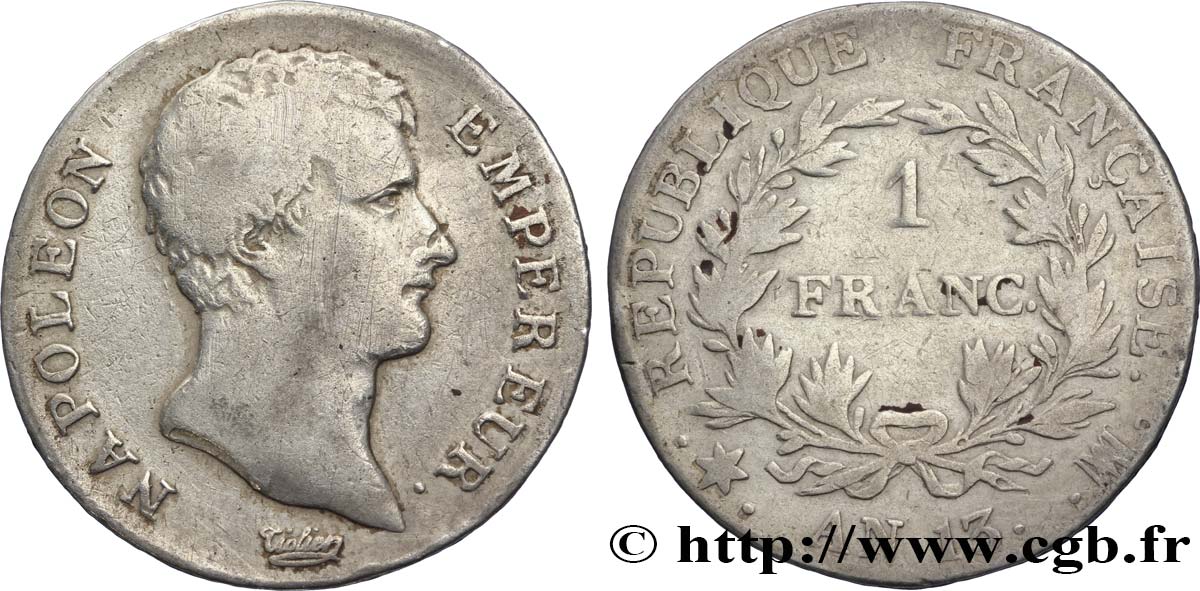 1 franc Napoléon Empereur, Calendrier révolutionnaire 1805 Marseille F.201/24 S18 