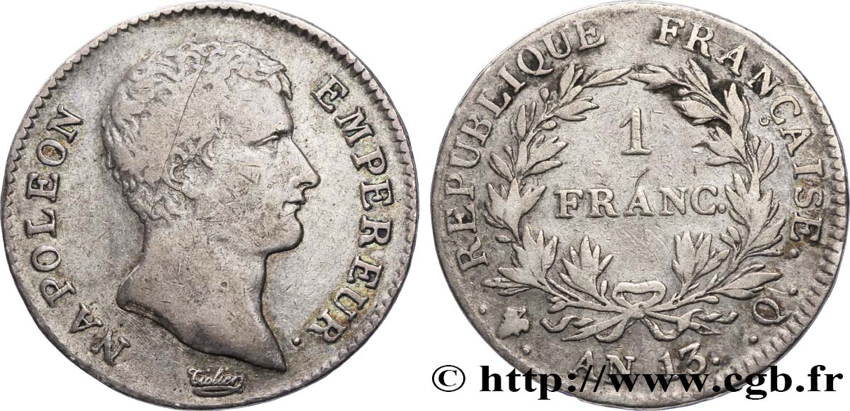 1 franc Napoléon Empereur, Calendrier révolutionnaire 1805 Perpignan F.201/25 BC30 