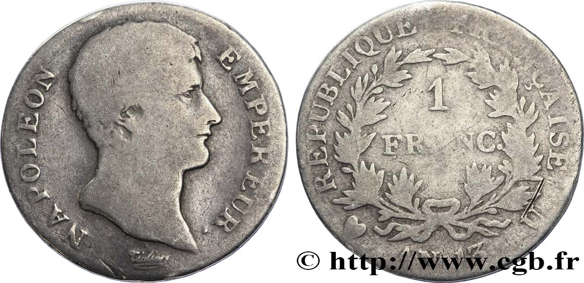 1 franc Napoléon Empereur, Calendrier révolutionnaire 1805 Turin F.201/27 VG10 