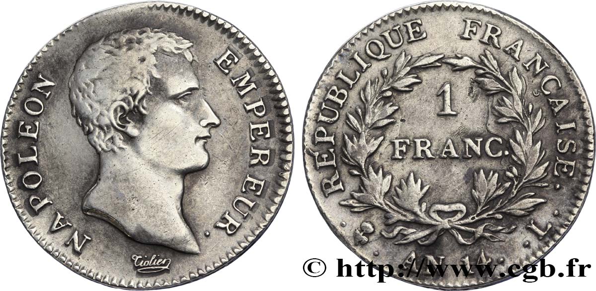 1 franc Napoléon Empereur, Calendrier révolutionnaire 1805 Bayonne F.201/35 TTB40 