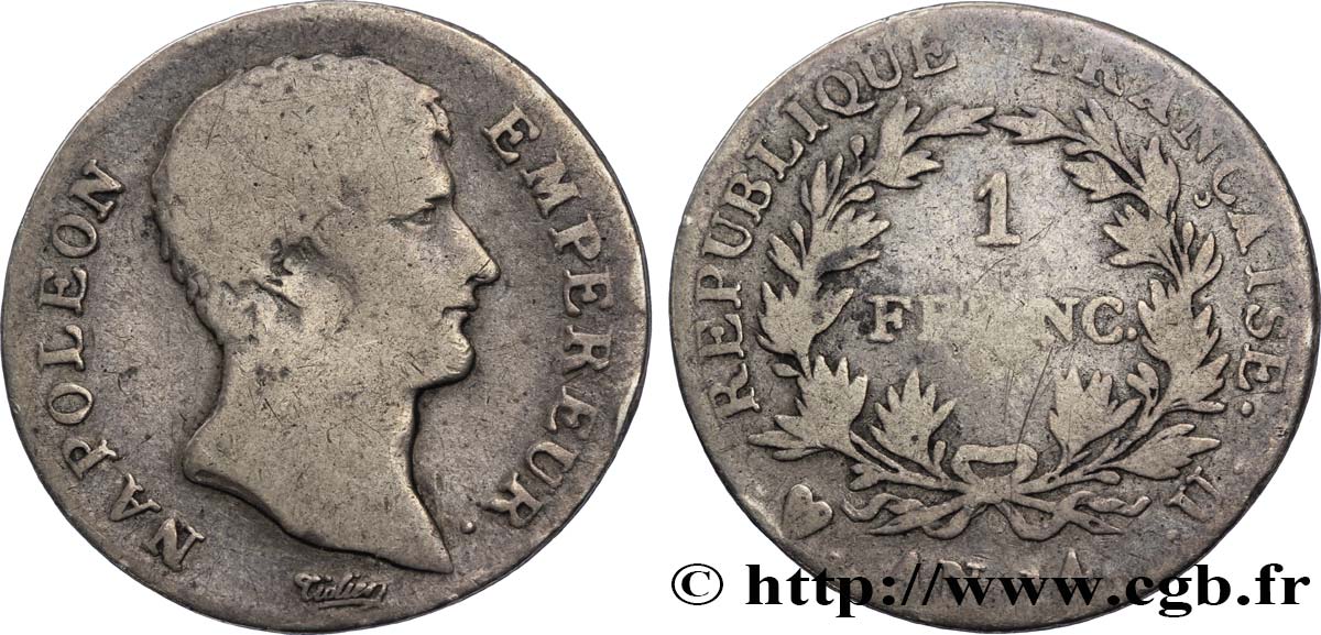 1 franc Napoléon Empereur, Calendrier révolutionnaire 1805 Turin F.201/38 B9 