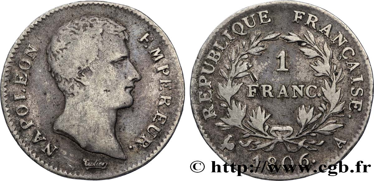 1 franc Napoléon Empereur, Calendrier grégorien 1806 Paris F.202/1 VF25 
