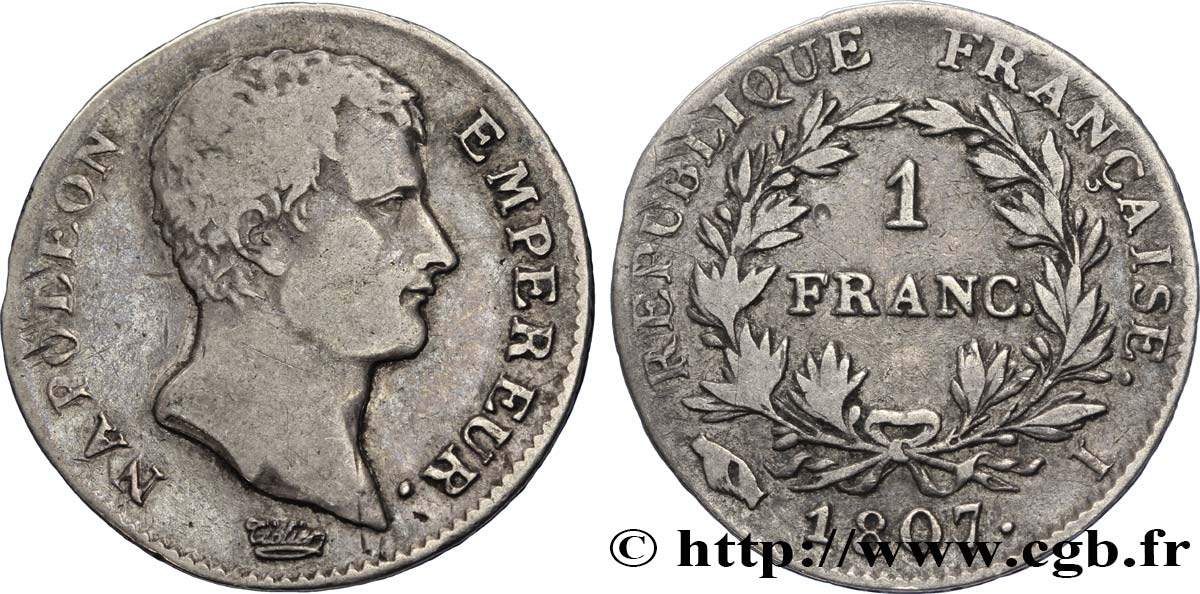 1 franc Napoléon Empereur, Calendrier grégorien 1807 Limoges F.202/12 TB30 