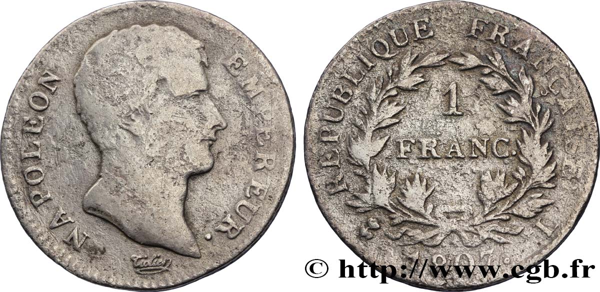 1 franc Napoléon Empereur, Calendrier grégorien 1807 Bayonne F.202/14 S15 