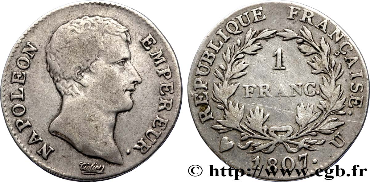 1 franc Napoléon Empereur, Calendrier grégorien 1807 Turin F.202/18 MB22 