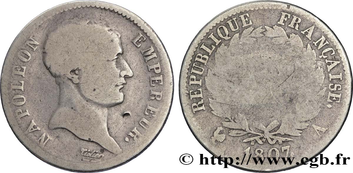 1 franc Napoléon Empereur, tête de nègre 1807 Paris F.203/1 RC6 