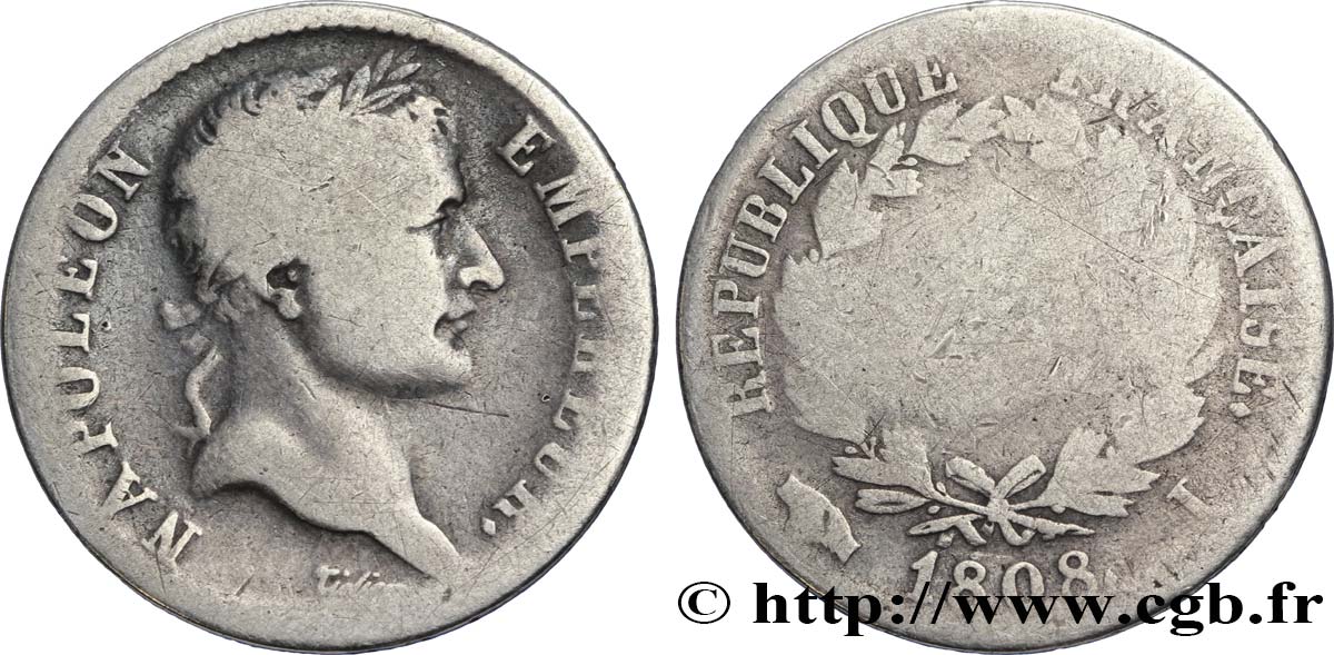 1 franc Napoléon Ier tête laurée, République française 1808 Limoges F.204/7 RC6 