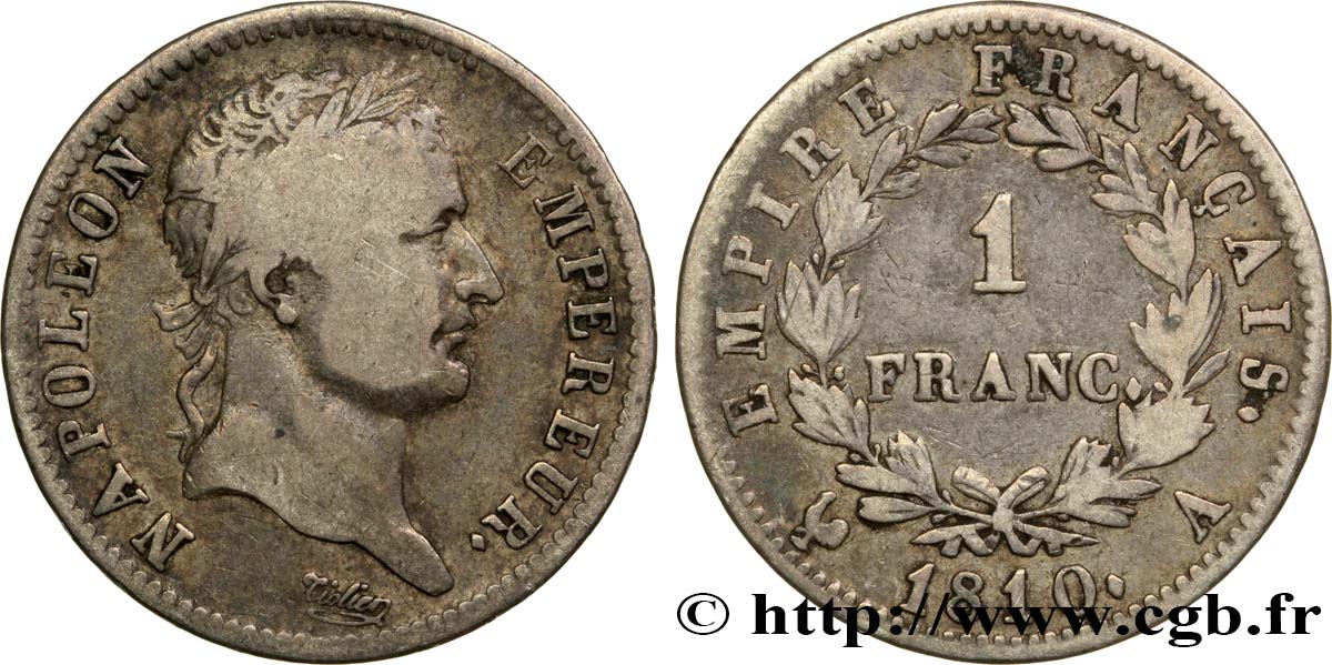 1 franc Napoléon Ier tête laurée, Empire français 1810 Paris F.205/12 S25 