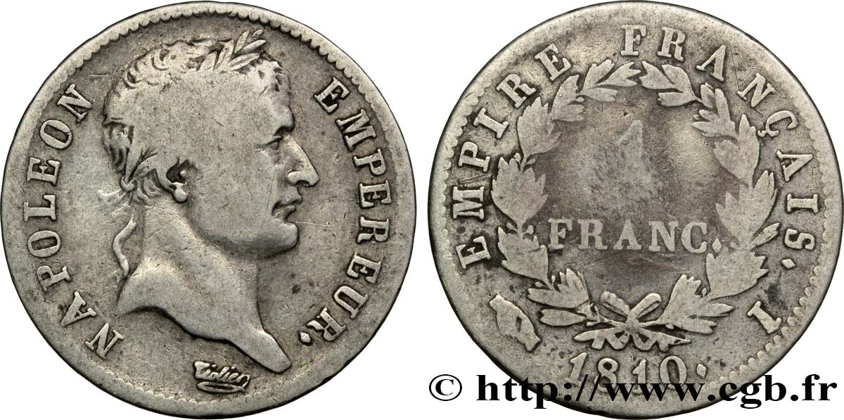 1 franc Napoléon Ier tête laurée, Empire français 1810 Limoges F.205/18 SGE13 