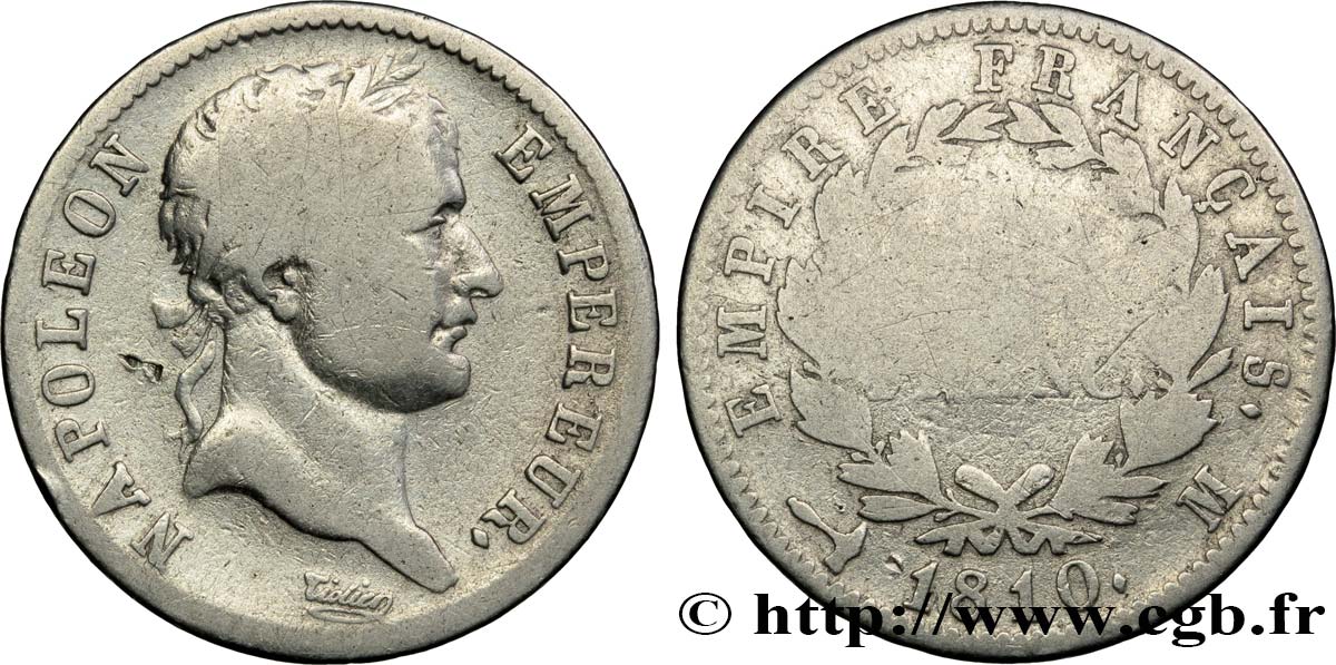1 franc Napoléon Ier tête laurée, Empire français 1810 Toulouse F.205/23 B8 
