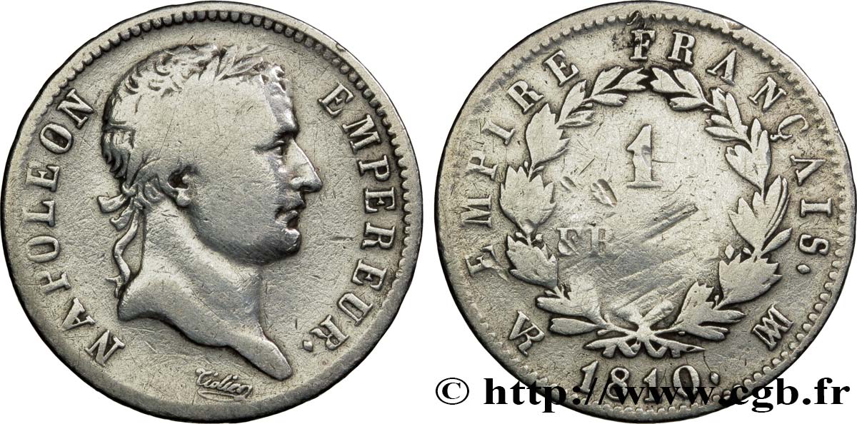 1 franc Napoléon Ier tête laurée, Empire français 1810 Marseille F.205/24 B10 