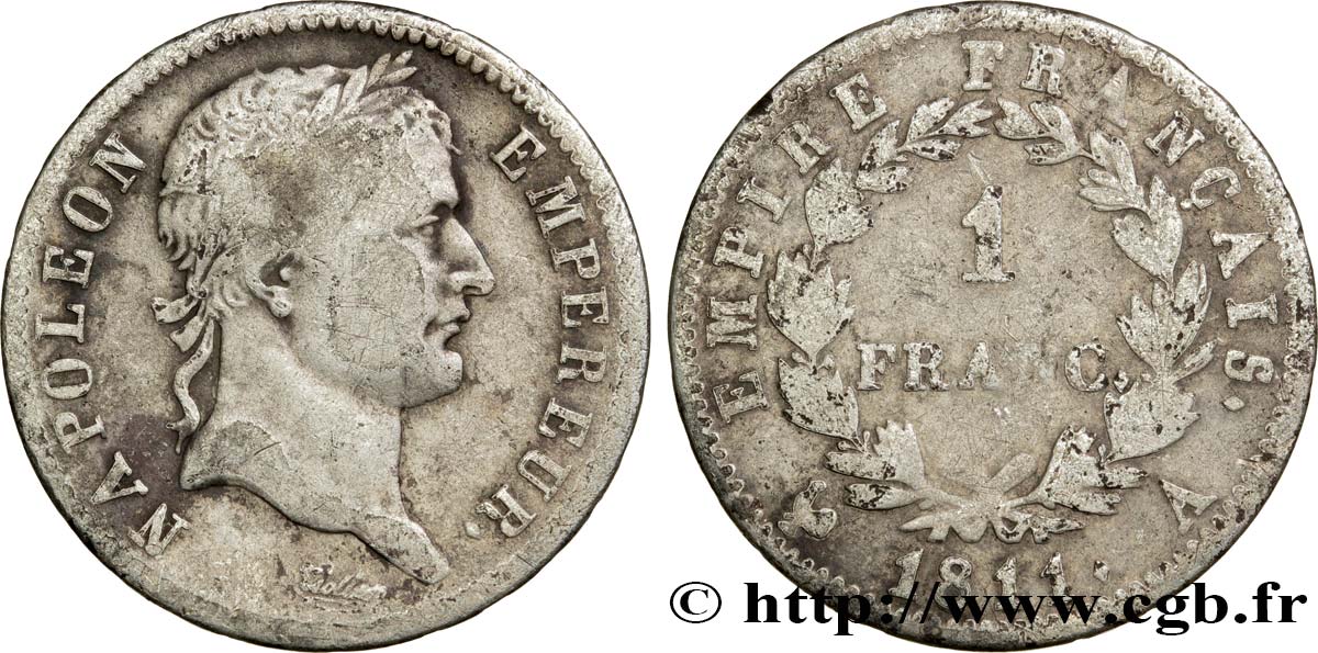 1 franc Napoléon Ier tête laurée, Empire français 1811 Paris F.205/28 BC23 