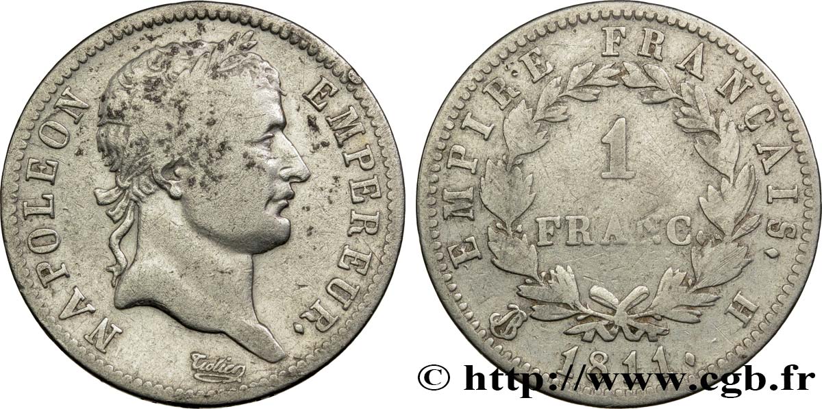 1 franc Napoléon Ier tête laurée, Empire français 1811 La Rochelle F.205/32 MB28 