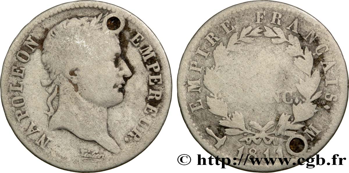 1 franc Napoléon Ier tête laurée, Empire français 1811 Toulouse F.205/36 MC3 