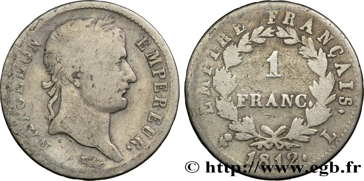 1 franc Napoléon Ier tête laurée, Empire français 1812 Bayonne F.205/49 SGE12 
