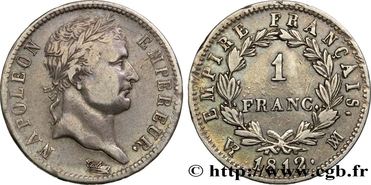 1 franc Napoléon Ier tête laurée, Empire français 1812 Marseille F.205/51 VF35 
