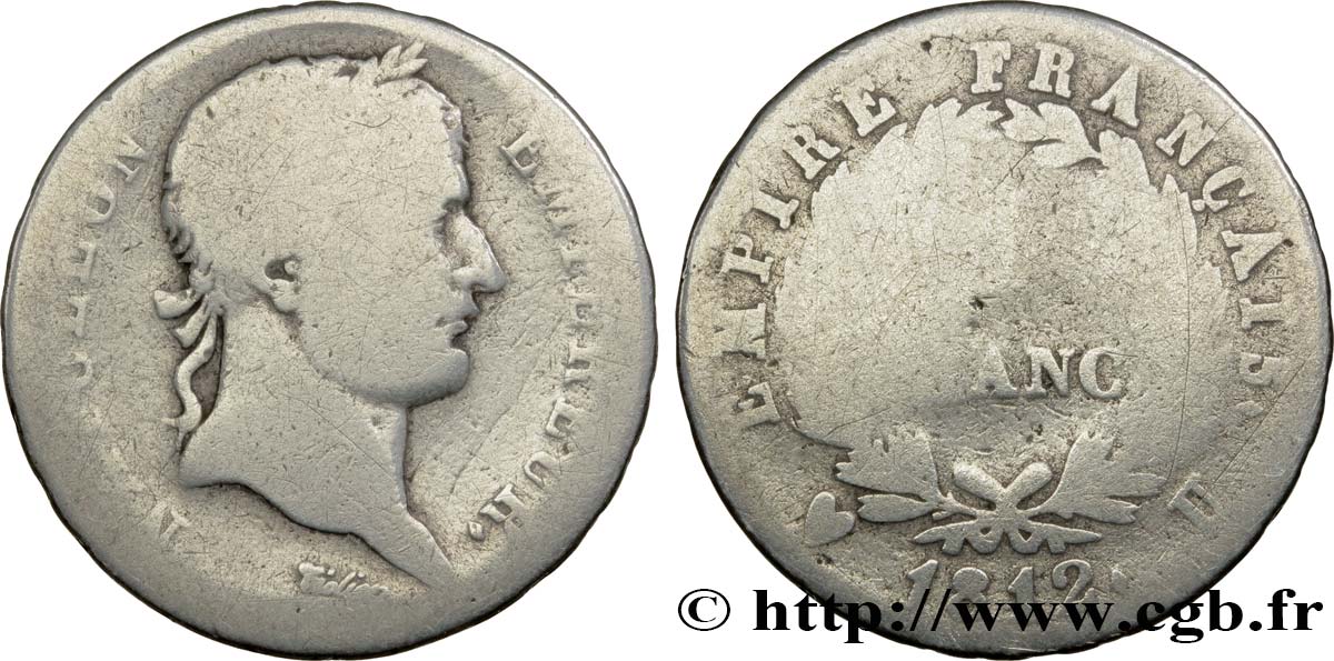 1 franc Napoléon Ier tête laurée, Empire français 1812 Turin F.205/55 AB5 