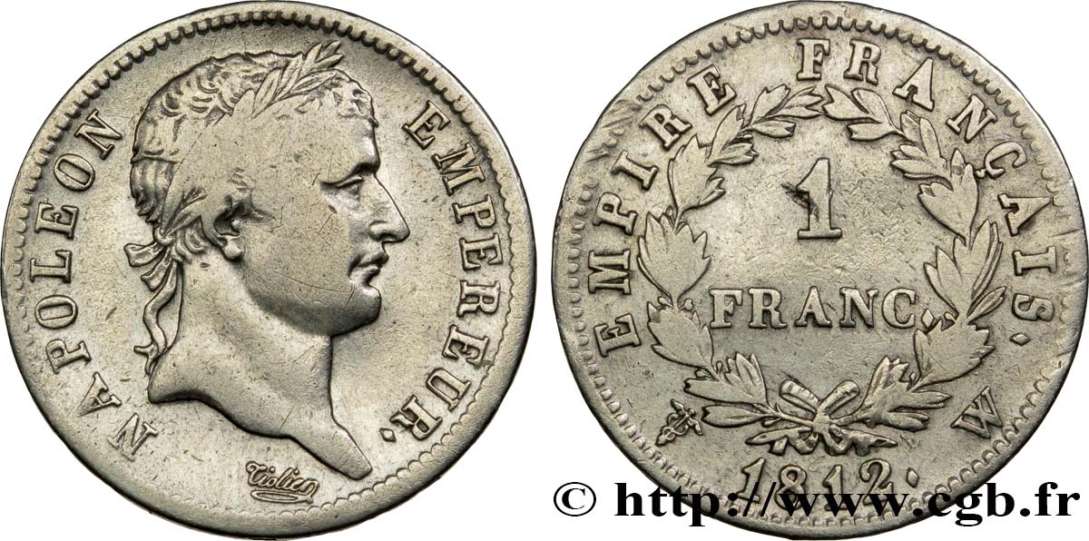 1 franc Napoléon Ier tête laurée, Empire français 1812 Lille F.205/57 TB30 