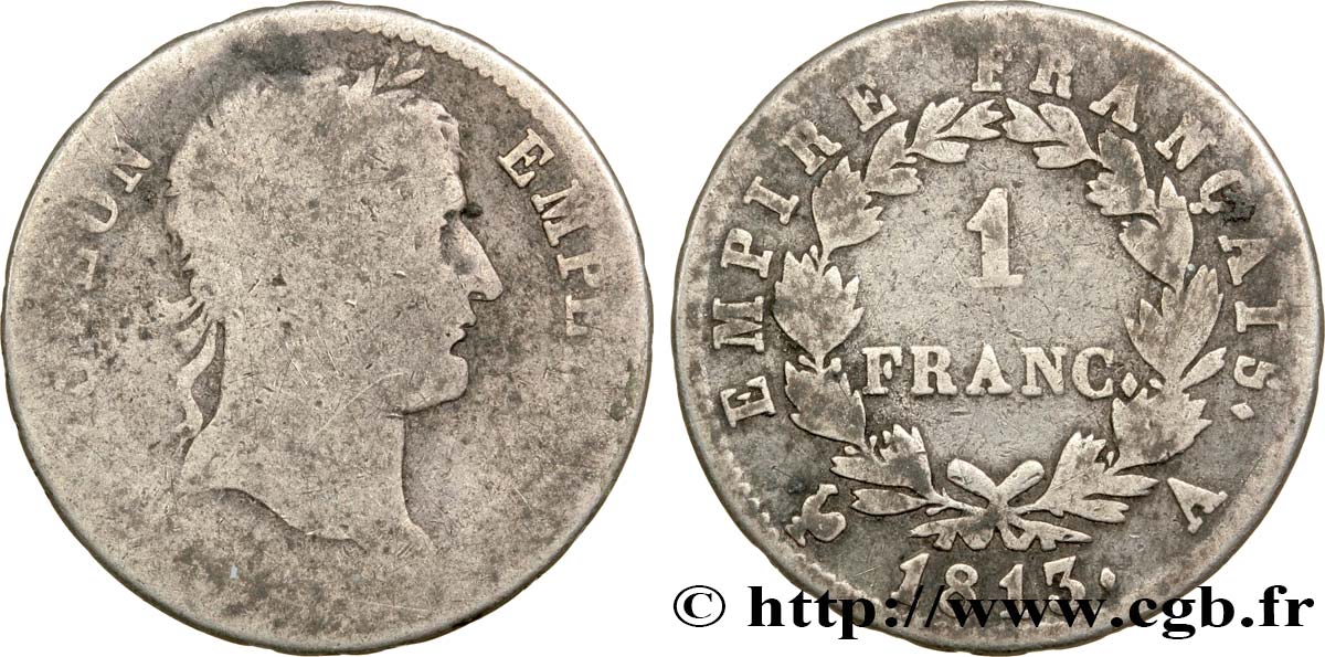 1 franc Napoléon Ier tête laurée, Empire français 1813 Paris F.205/58 RC8 