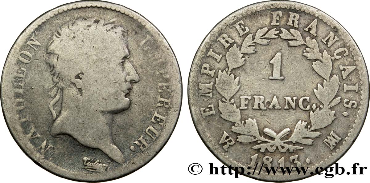 1 franc Napoléon Ier tête laurée, Empire français 1813 Marseille F.205/67 TB15 