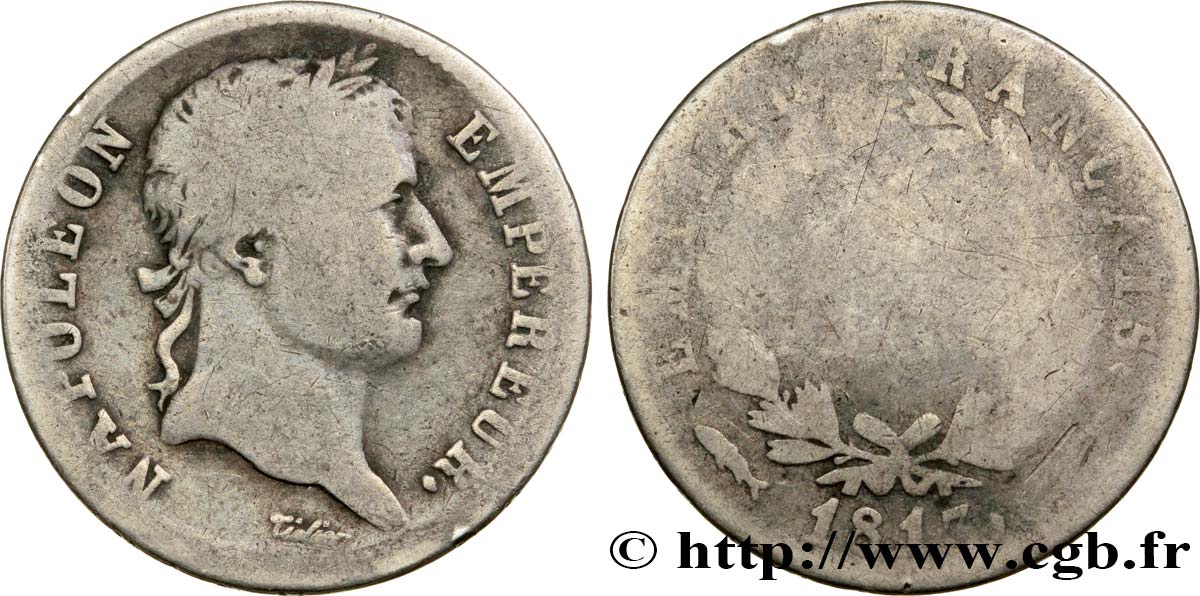 1 franc Napoléon Ier tête laurée, Empire français 1813 Utrecht F.205/72 B6 