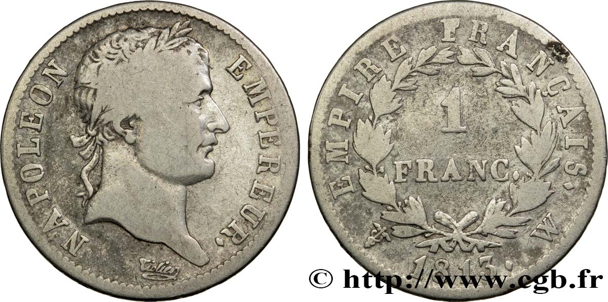 1 franc Napoléon Ier tête laurée, Empire français 1813 Lille F.205/73 BC15 