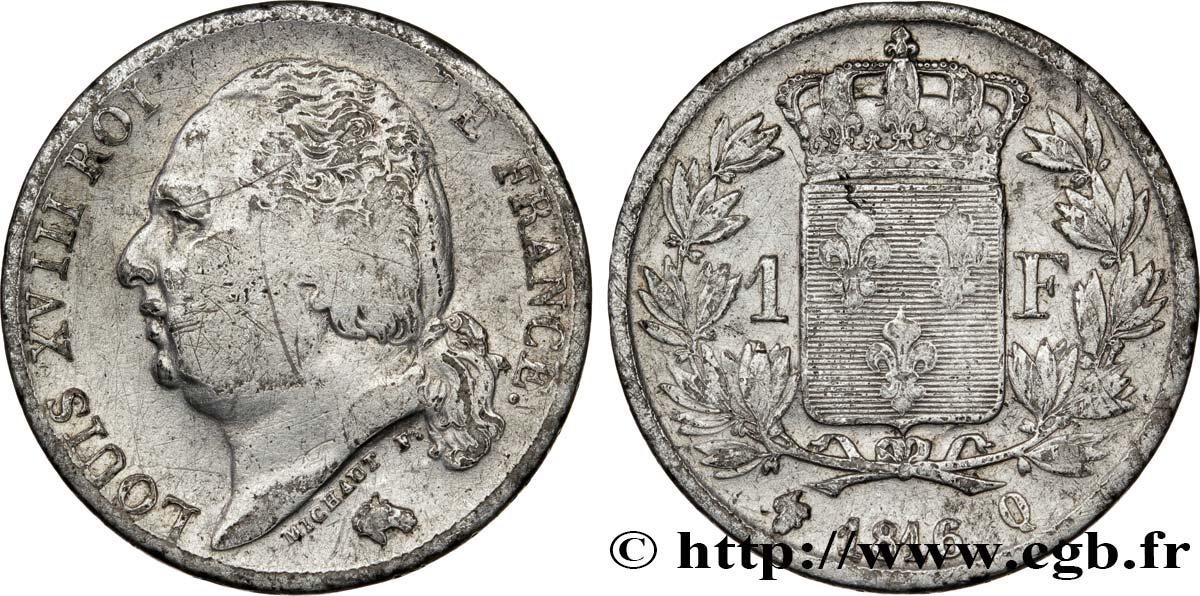 1 franc Louis XVIII 1816 Perpignan F.206/6 MB25 