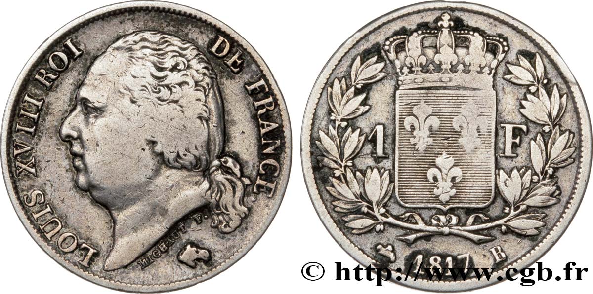 1 franc Louis XVIII 1817 Rouen F.206/10 BC30 