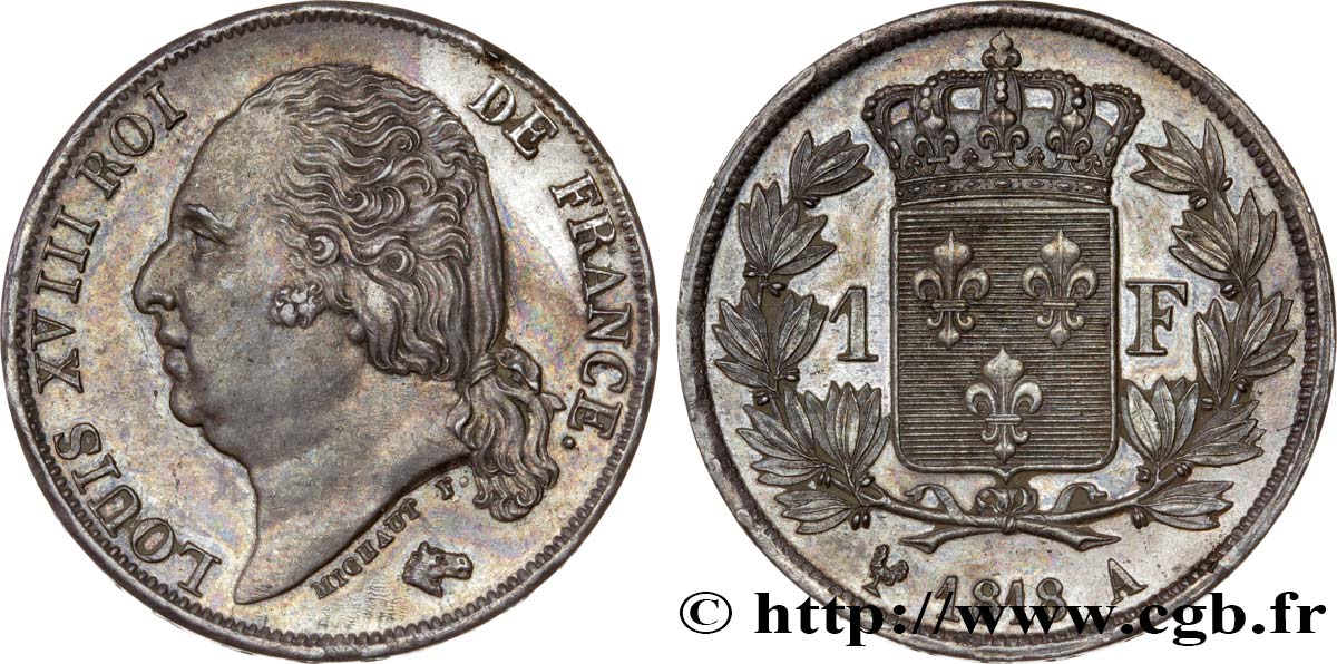 1 franc Louis XVIII 1818 Paris F.206/18 fST63 