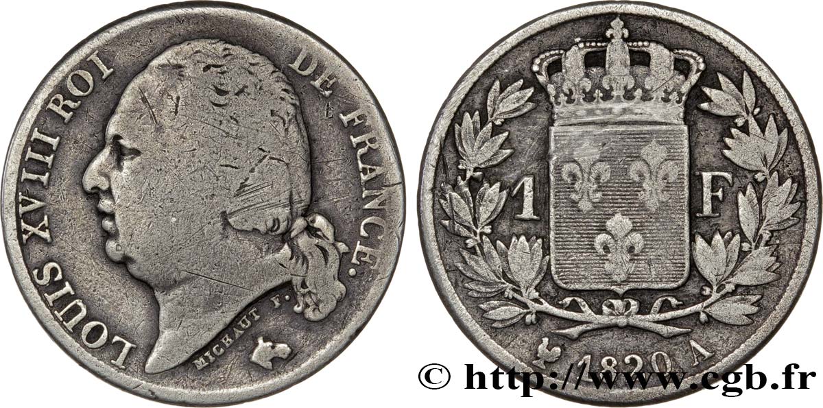 1 franc Louis XVIII 1820 Paris F.206/30 MB15 