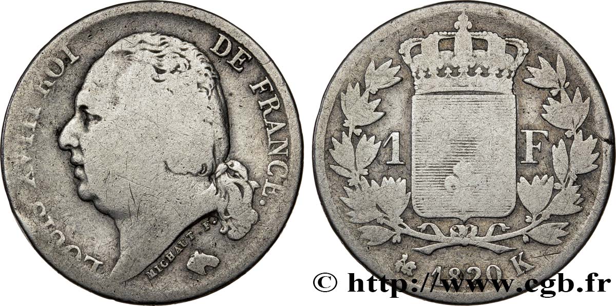 1 franc Louis XVIII 1820 Bordeaux F.206/33 VG10 