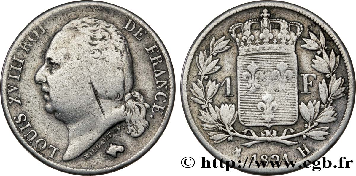 1 franc Louis XVIII 1821 La Rochelle F.206/37 TB15 