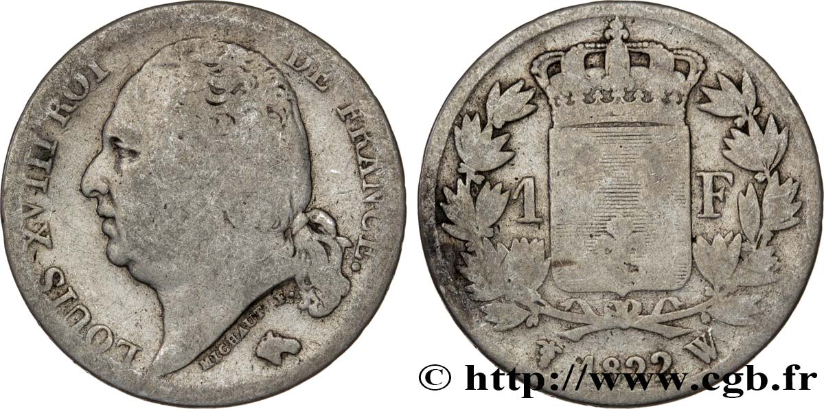 1 franc Louis XVIII 1822 Lille F.206/44 B10 