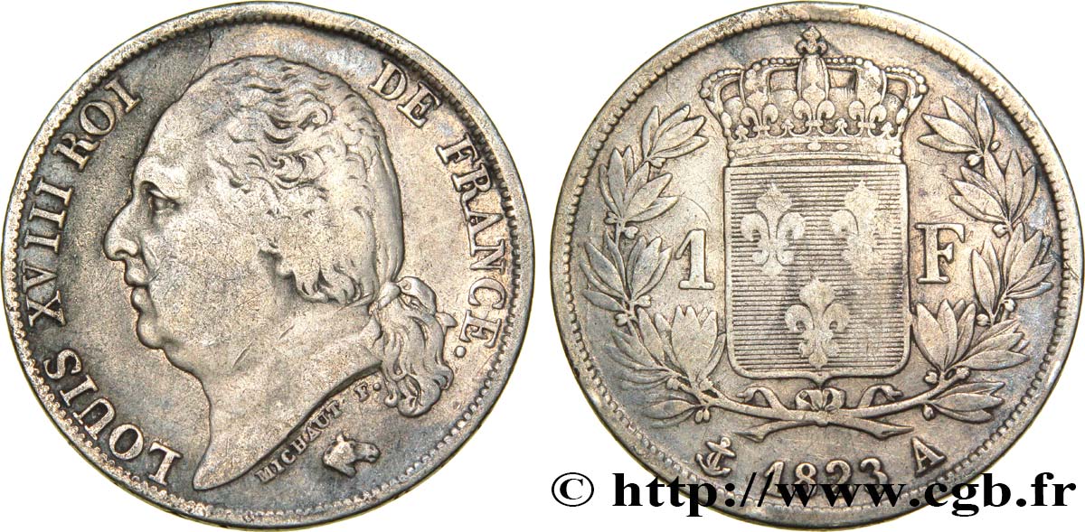 1 franc Louis XVIII 1823 Paris F.206/45 VF25 
